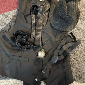 Black Vest and Pinstripe Hat Set